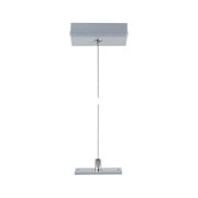 Silver steel cable with rectangular metal ceiling mount for LED pendant lighting.