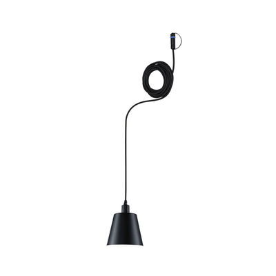 Black metal pendant lamp with long cable for modern indoor lighting and LED bulbs