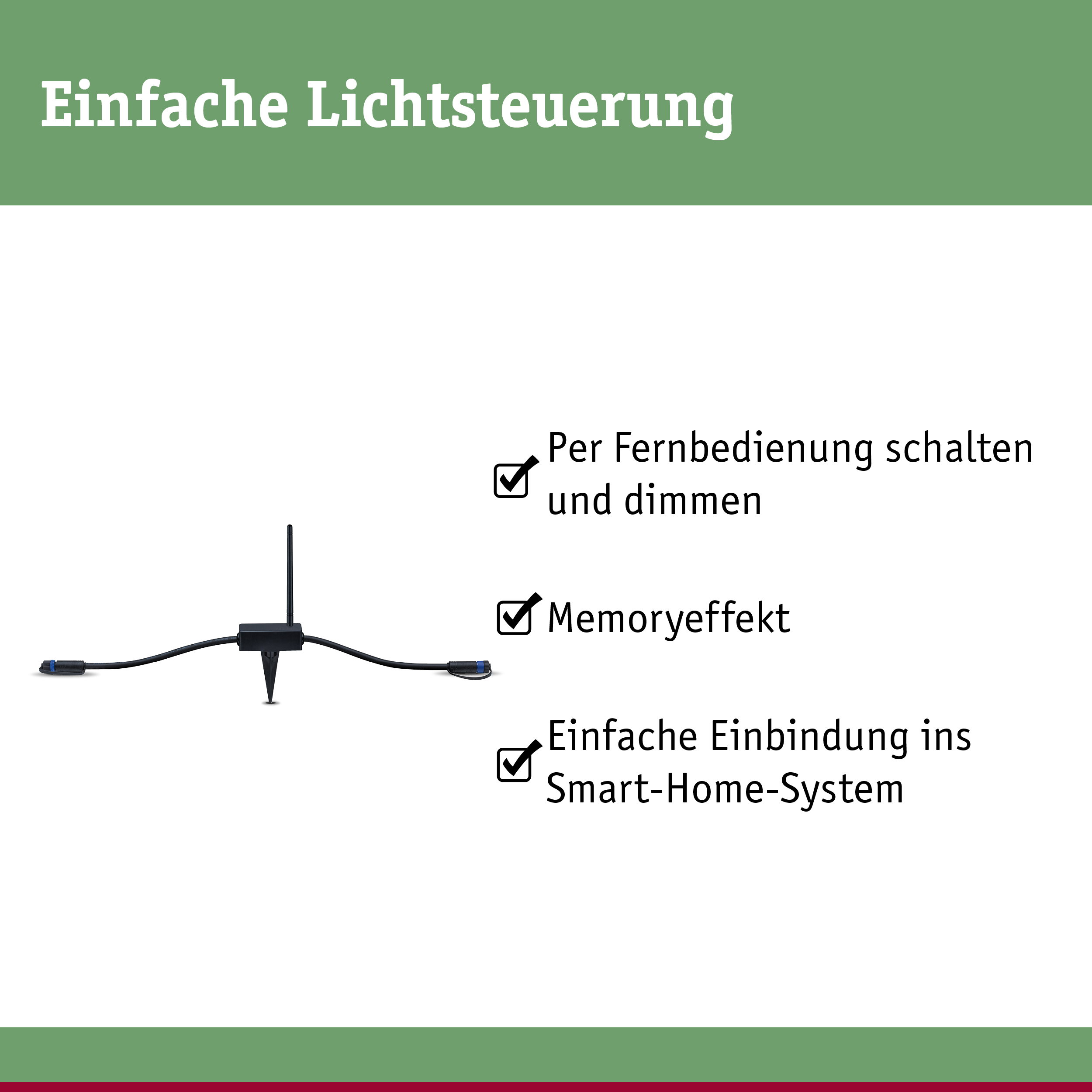 Schwarzes Smart-Home-Lichtsteuergerät mit Antenne und Erdspieß für einfache Fernbedienung und Dimmung