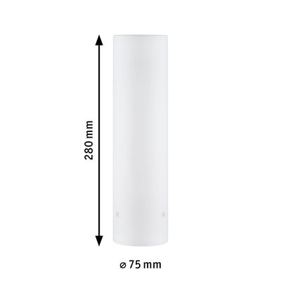 White cylindrical glass lampshade 280 mm high and 75 mm diameter suitable for LED lighting