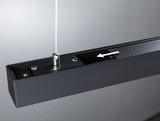 Black aluminum cable suspension system with hidden wire channel and arrow for LED track lighting