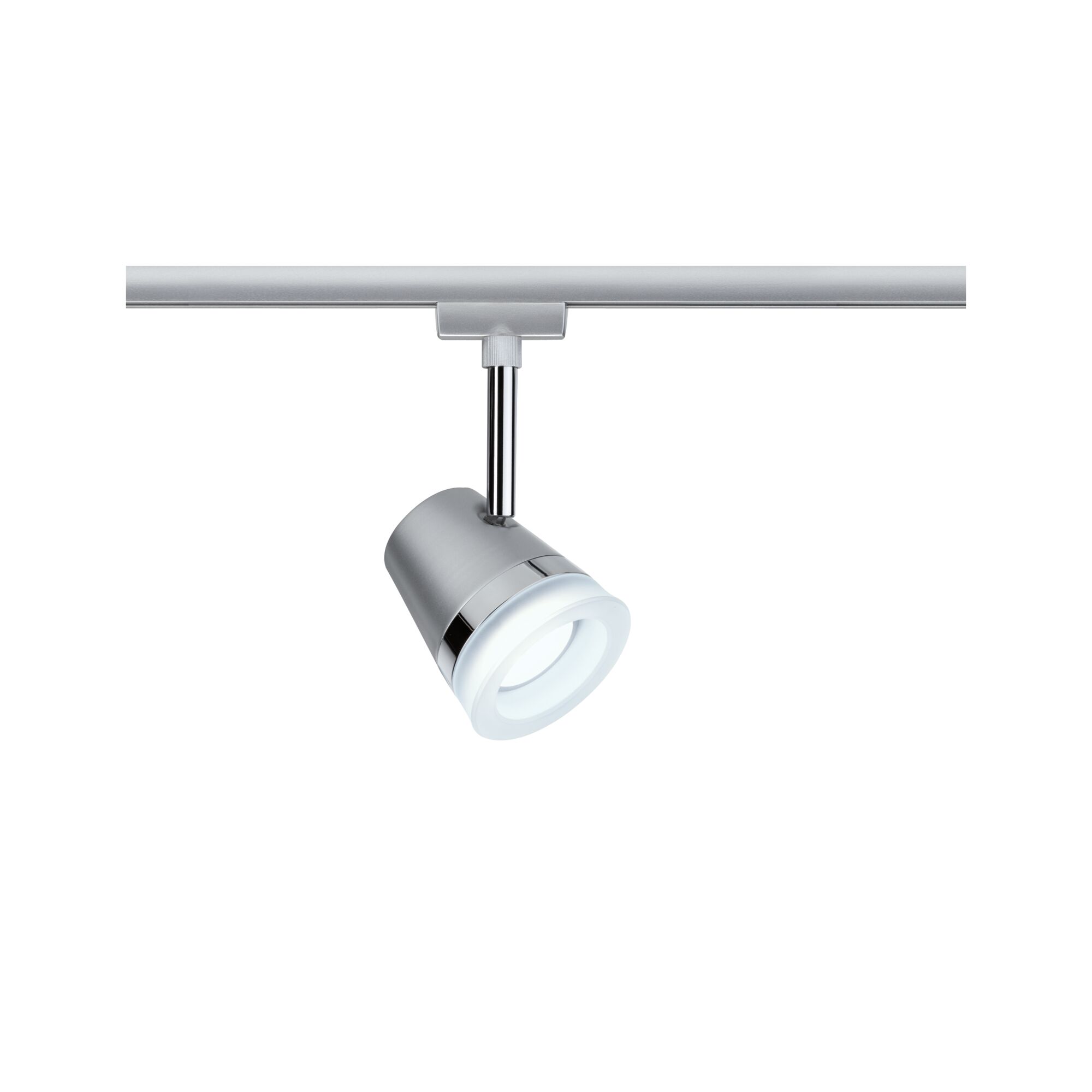 Moderner LED-Strahler aus silbernem Metall mit weißem Licht für Schienensysteme