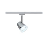 Moderner LED-Strahler aus silbernem Metall mit weißem Licht für Schienensysteme
