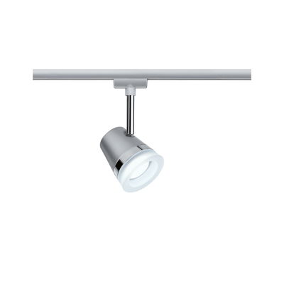 Moderner LED-Strahler aus silbernem Metall mit weißem Licht für Schienensysteme