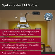 Spot encastré LED 3-Step-Dim Nova Coin Kit de base fixe IP44 rond 78mm Coin 3x6W 3x470lm 230V gradable 2700K Acier brossé