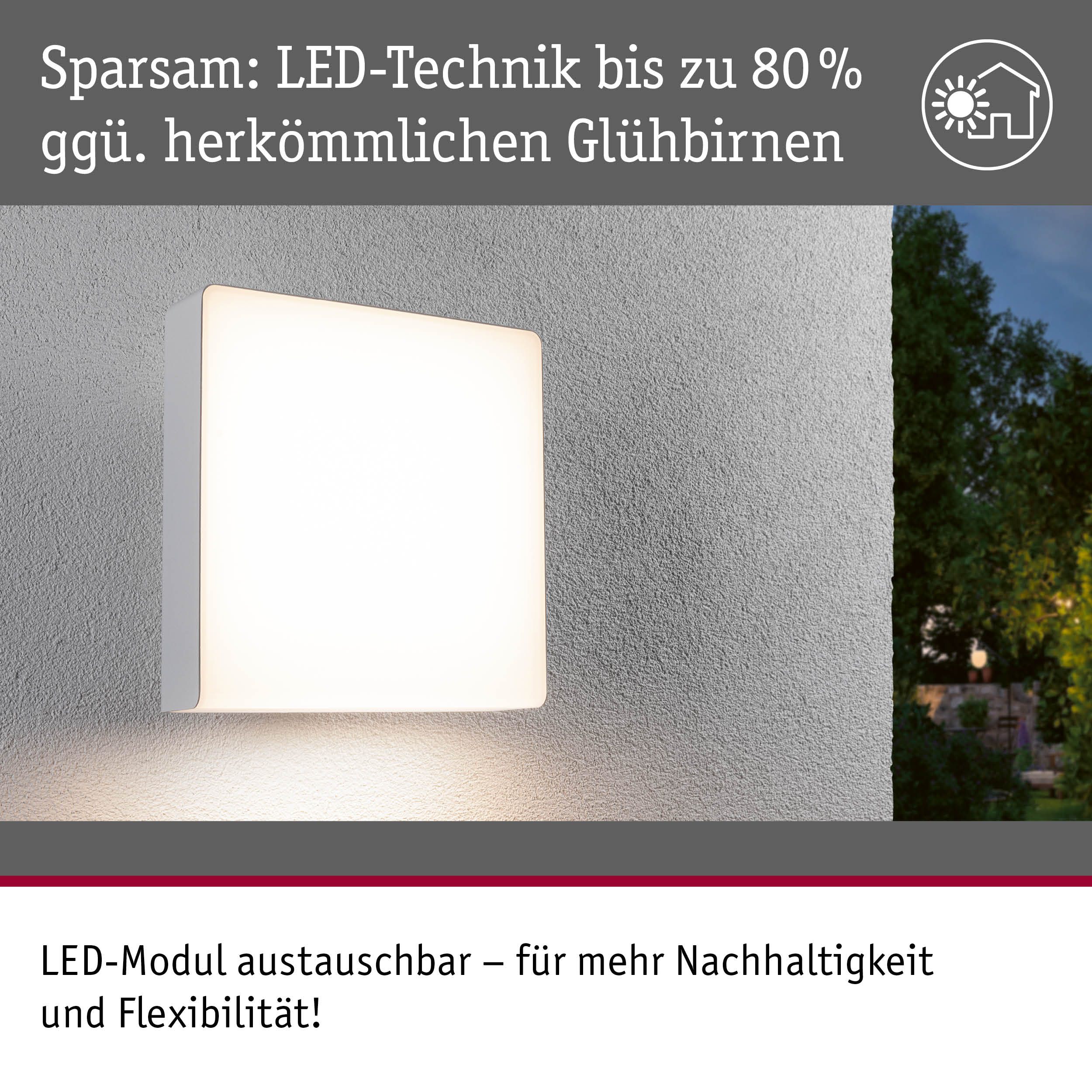 Weißes LED-Außenwandleuchte mit energiesparender Technik und austauschbarem Modul für nachhaltige Beleuchtung