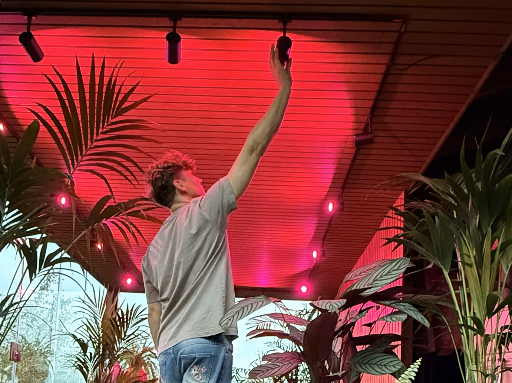 Jack Kinsey aligns the spots on his URail rail system.