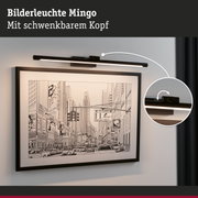 Schwarze Bilderleuchte Mingo mit schwenkbarem Kopf zur Beleuchtung von Wandbildern und Kunstwerken