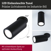 Schwarze LED Einbauleuchte Tunal aus Metall mit schwenkbaren Spots für präzise Lichtakzente im Industrie-Stil