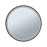 Ronde spiegel met zwarte rand en LED-verlichting, touchbediening voor licht en verwarming