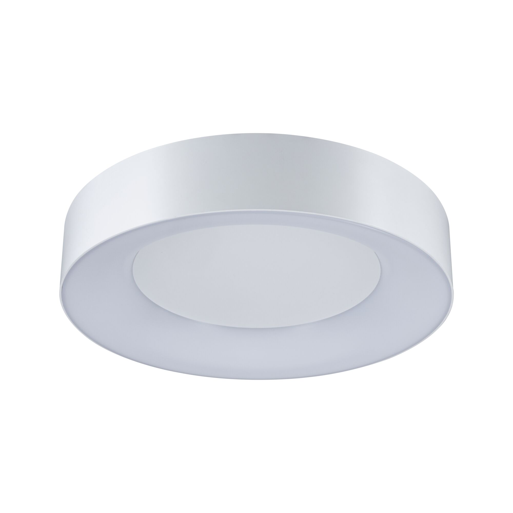 Ronde witte metalen LED-plafondlamp met diffuse lichtoppervlak voor moderne sfeerverlichting