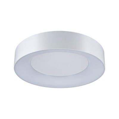 Round white metal LED ceiling light with diffused surface for modern ambient lighting