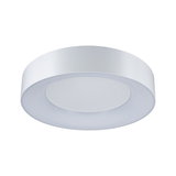 Round white metal LED ceiling light with diffused surface for modern ambient lighting