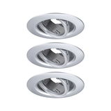 Three silver metal recessed spotlights with adjustable inserts for flexible LED lighting solutions.