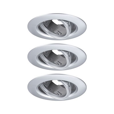 Three silver metal recessed spotlights with adjustable inserts for flexible LED lighting solutions.