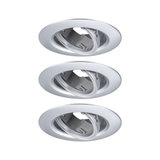 Three silver metal recessed spotlights with adjustable inserts for flexible LED lighting solutions.