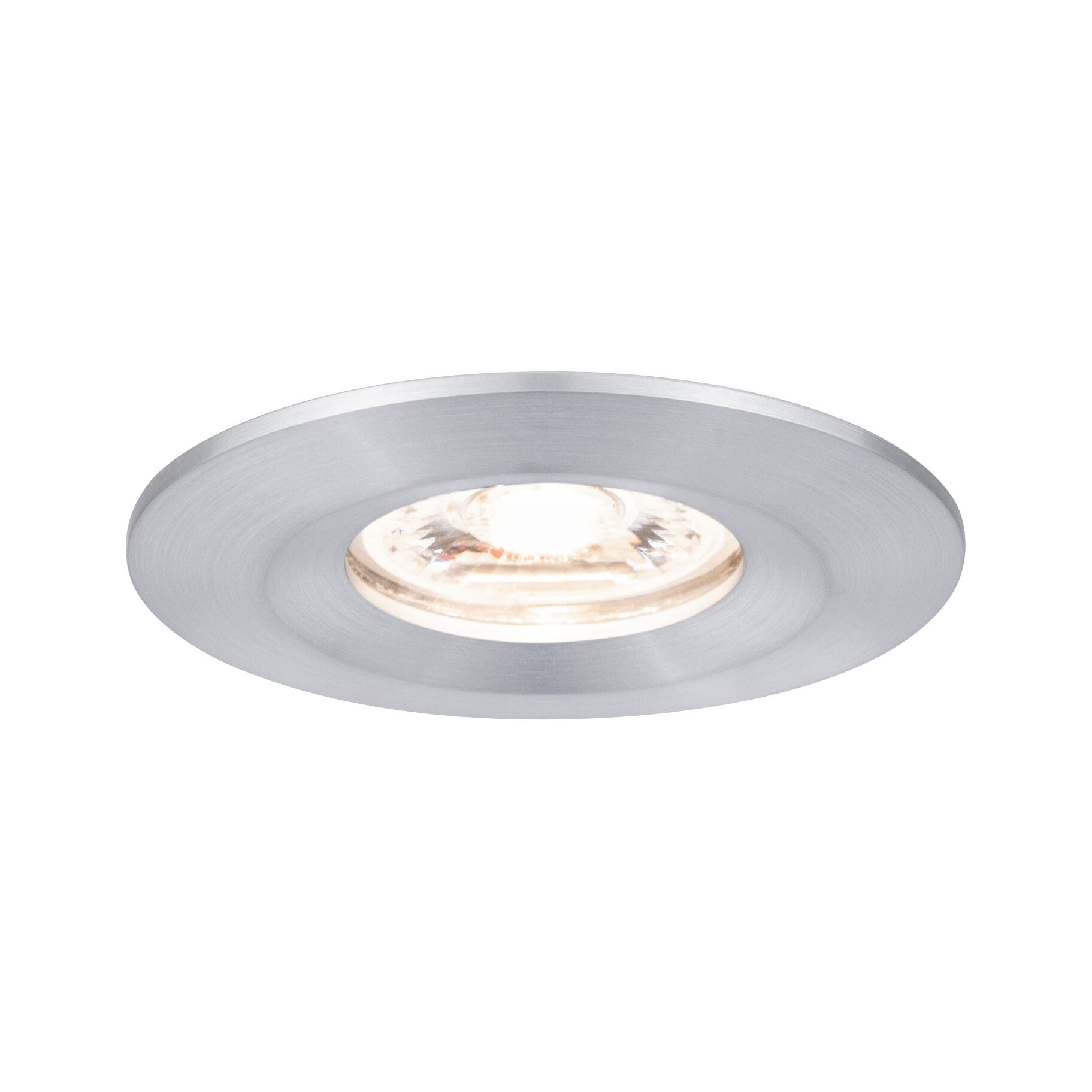 Round recessed spotlight in brushed silver aluminum for modern LED lighting solutions