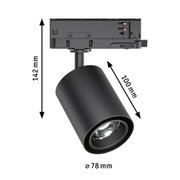 Schwarzer LED-Spot aus Metall mit Maßen 142 mm Höhe und 78 mm Durchmesser für moderne Beleuchtung