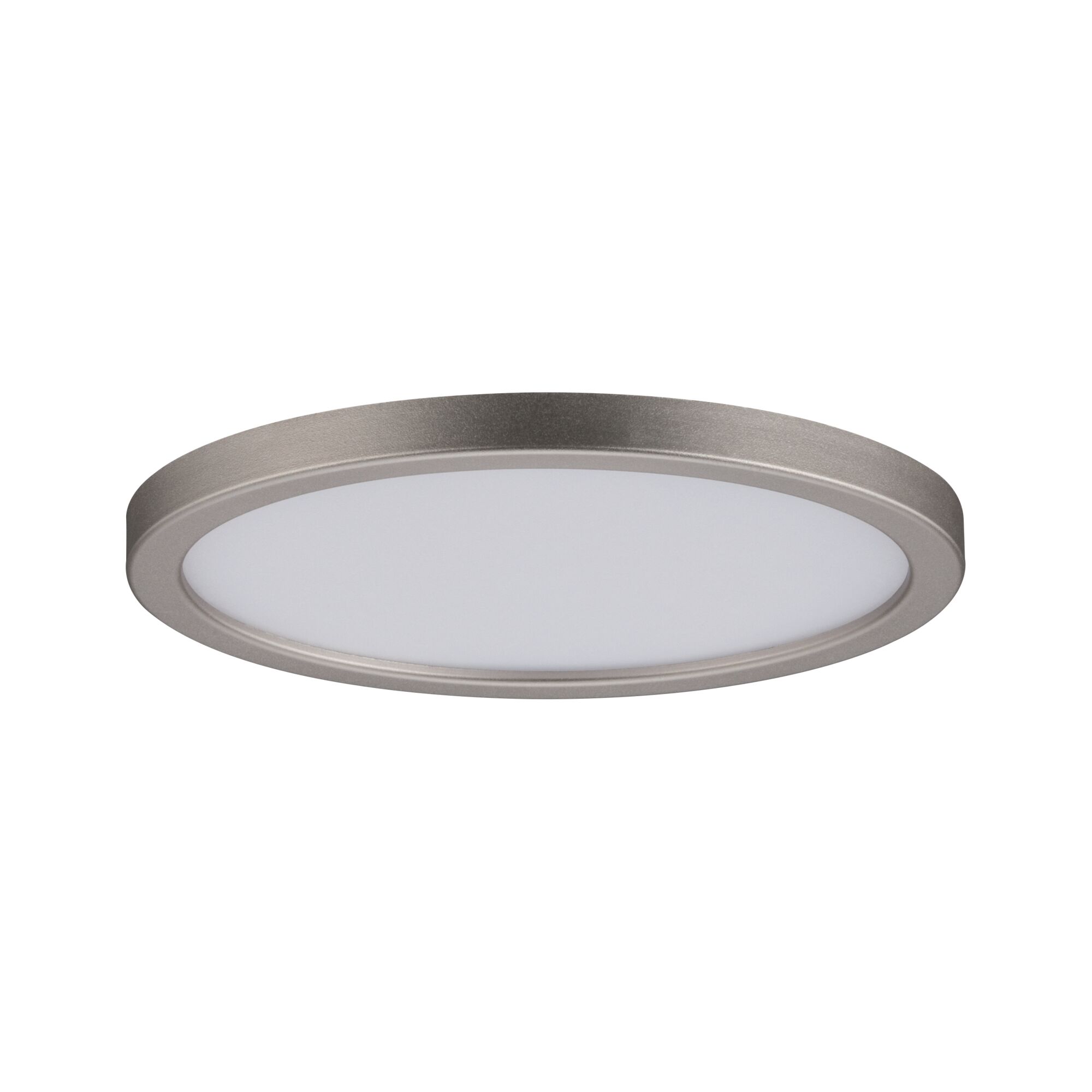 Rundt LED-loftpanel i børstet sølv aluminium med hvid diffuser til moderne belysning