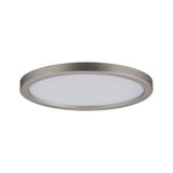 Round LED ceiling panel in brushed silver aluminum with white diffuser for modern home lighting