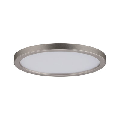 Round LED ceiling panel in brushed silver aluminum with white diffuser for modern home lighting