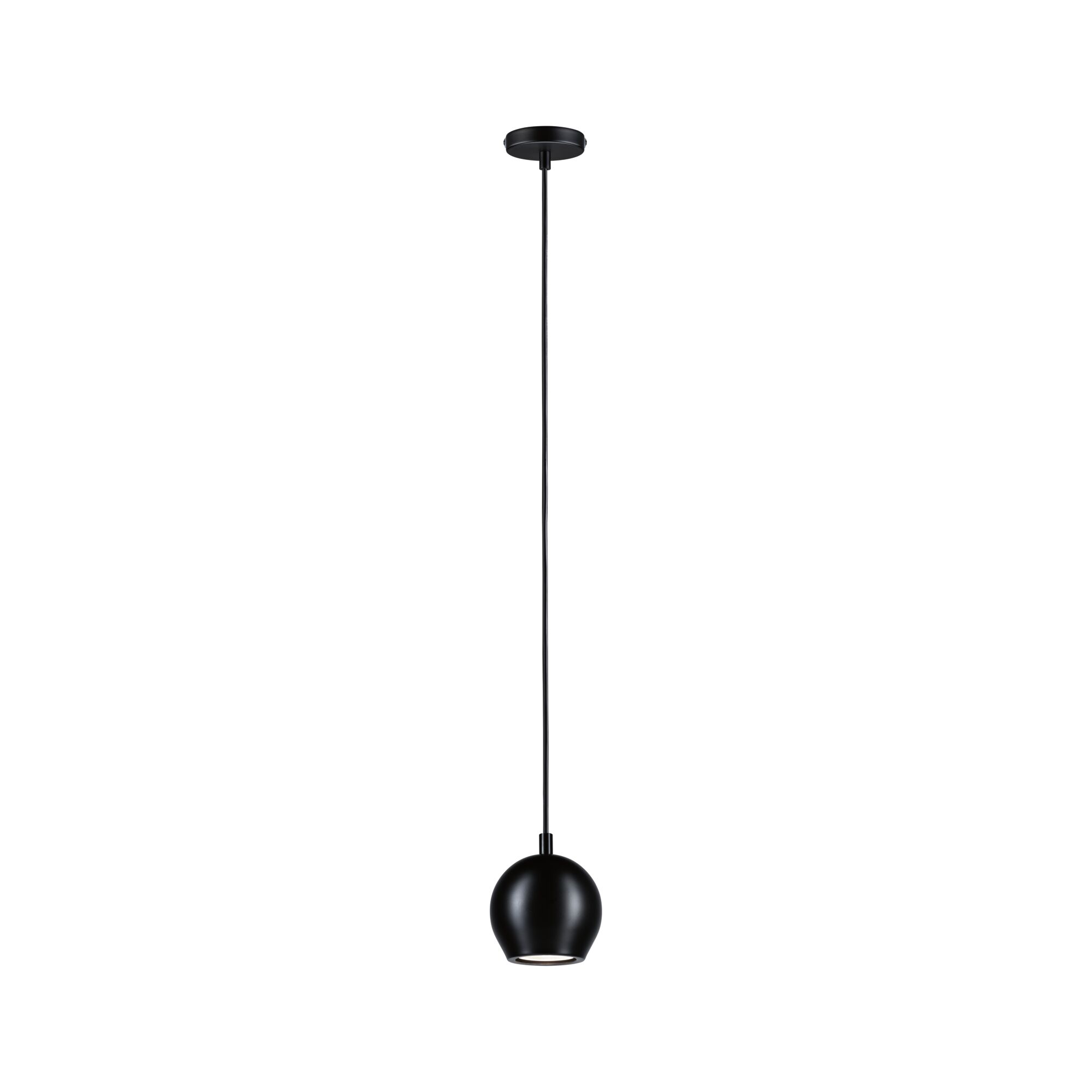 Black metal pendant lamp with spherical shade for modern indoor lighting and decor