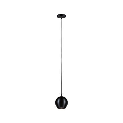 Black metal pendant lamp with spherical shade for modern indoor lighting and decor