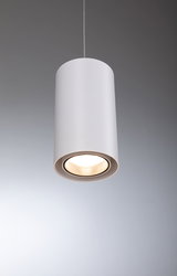 Moderner weißer Zylinder-Pendelleuchter aus Metall mit warmweißem LED-Licht für Wohnräume