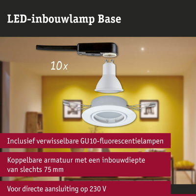 LED-inbouwlamp Base met witte GU10-lamp en zwarte kabel voor energiezuinige verlichting