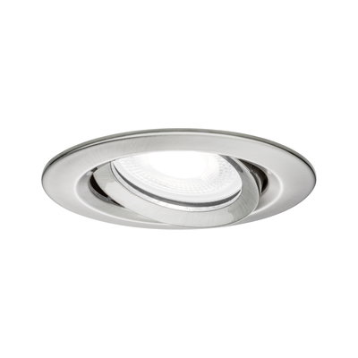 Round recessed spotlight in brushed stainless steel with adjustable LED light for living spaces