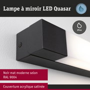Lampe LED miroir Quasar noire mate avec couverture acrylique satinée, éclairage mural moderne pour salle de bain