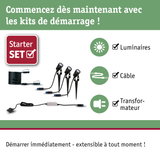 Kit de démarrage avec spots LED noirs, câble et transformateur pour éclairage extérieur de jardin