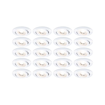 Fifteen white plastic recessed spotlights with warm white light for modern room lighting
