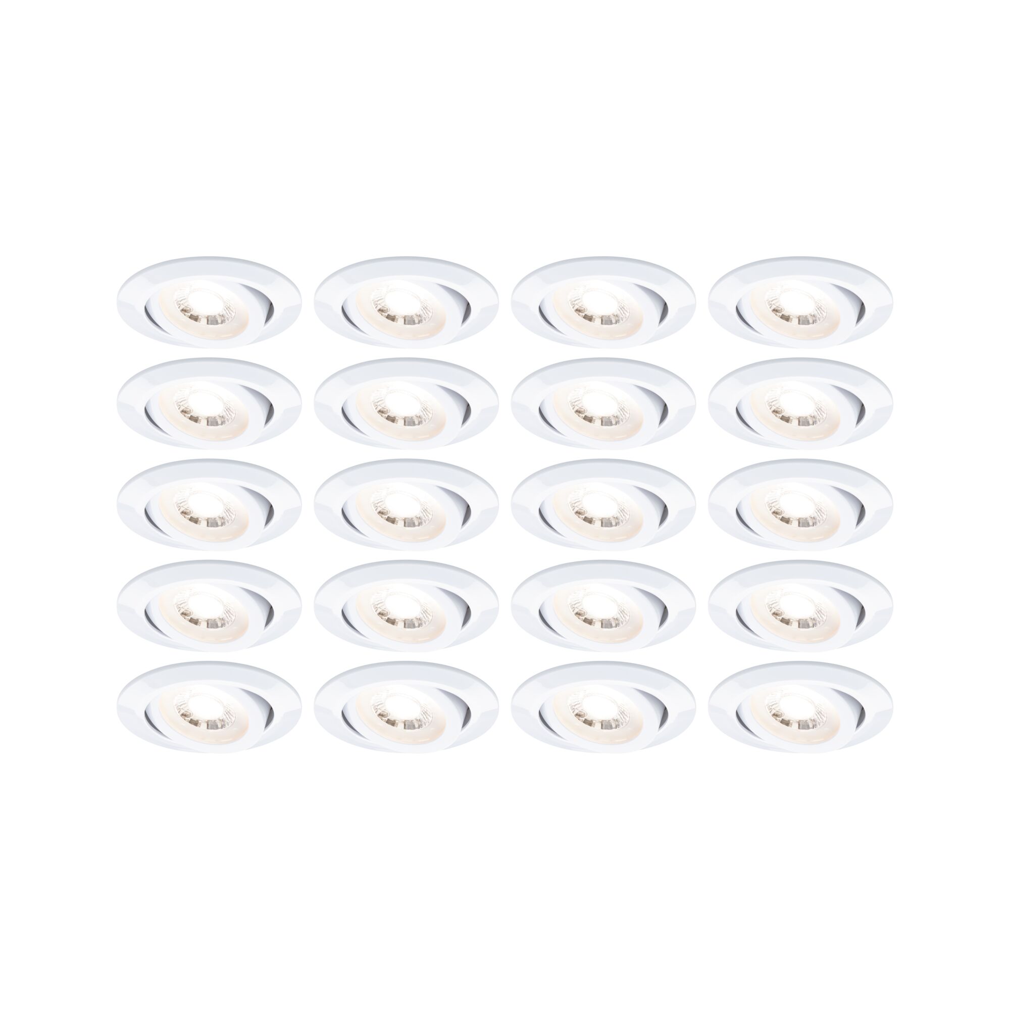 LED-inbouwlamp Set van 20 zwenkbaar rond 82mm 70° 20x4,8W 20x450lm 230V 3000K Wit Vijftien witte kunststof inbouwspots met warm wit licht voor moderne kamerverlichting