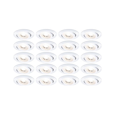 Fifteen white plastic recessed spotlights with warm white light for modern room lighting