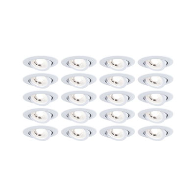 Fifteen white plastic recessed spotlights with warm white light for modern room lighting