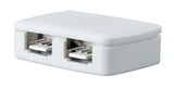 White plastic connector with two RJ11 ports for telephone and data connections