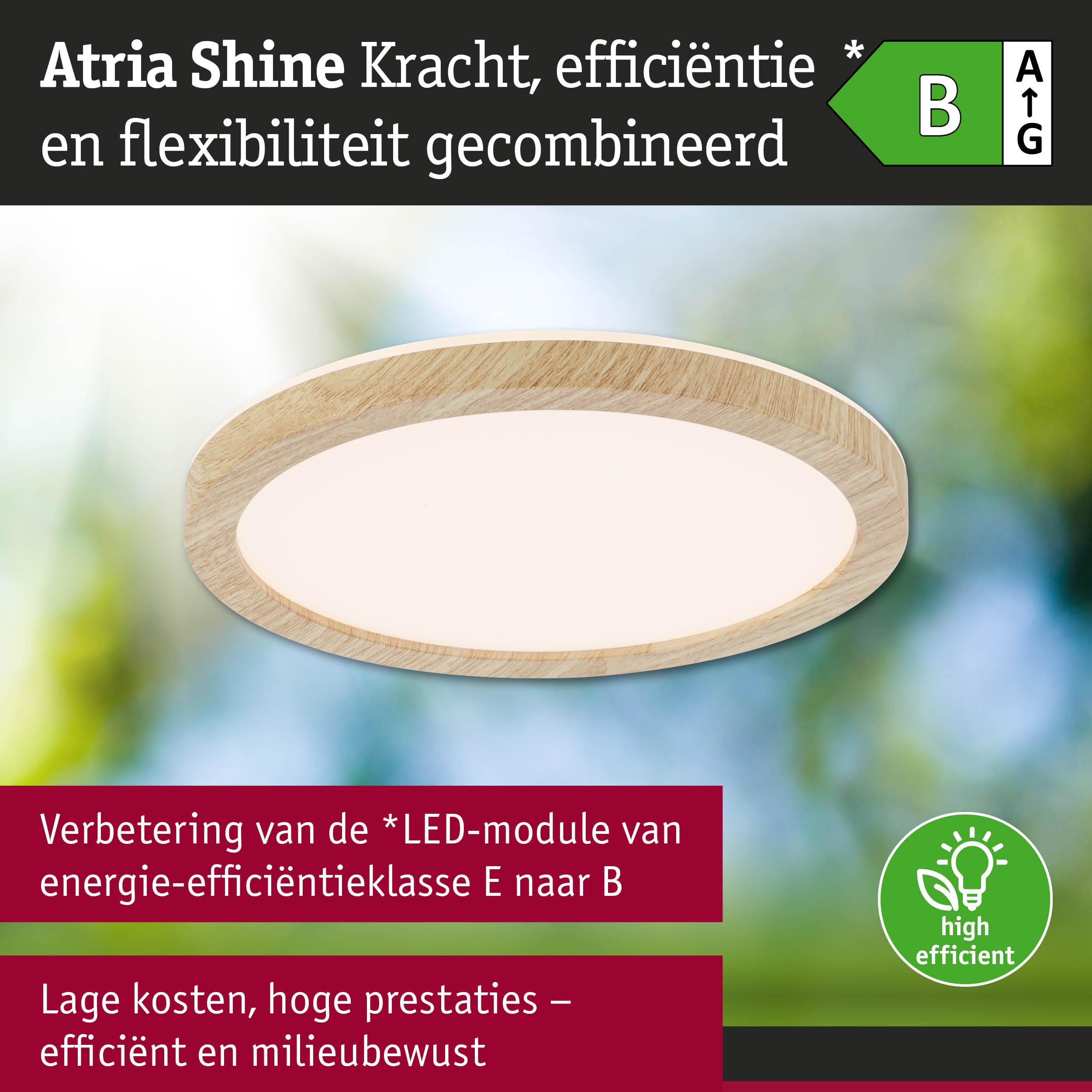 Ronde Atria Shine LED-plafondlamp met houten frame in natuurlijke kleur, energiezuinig en milieuvriendelijk