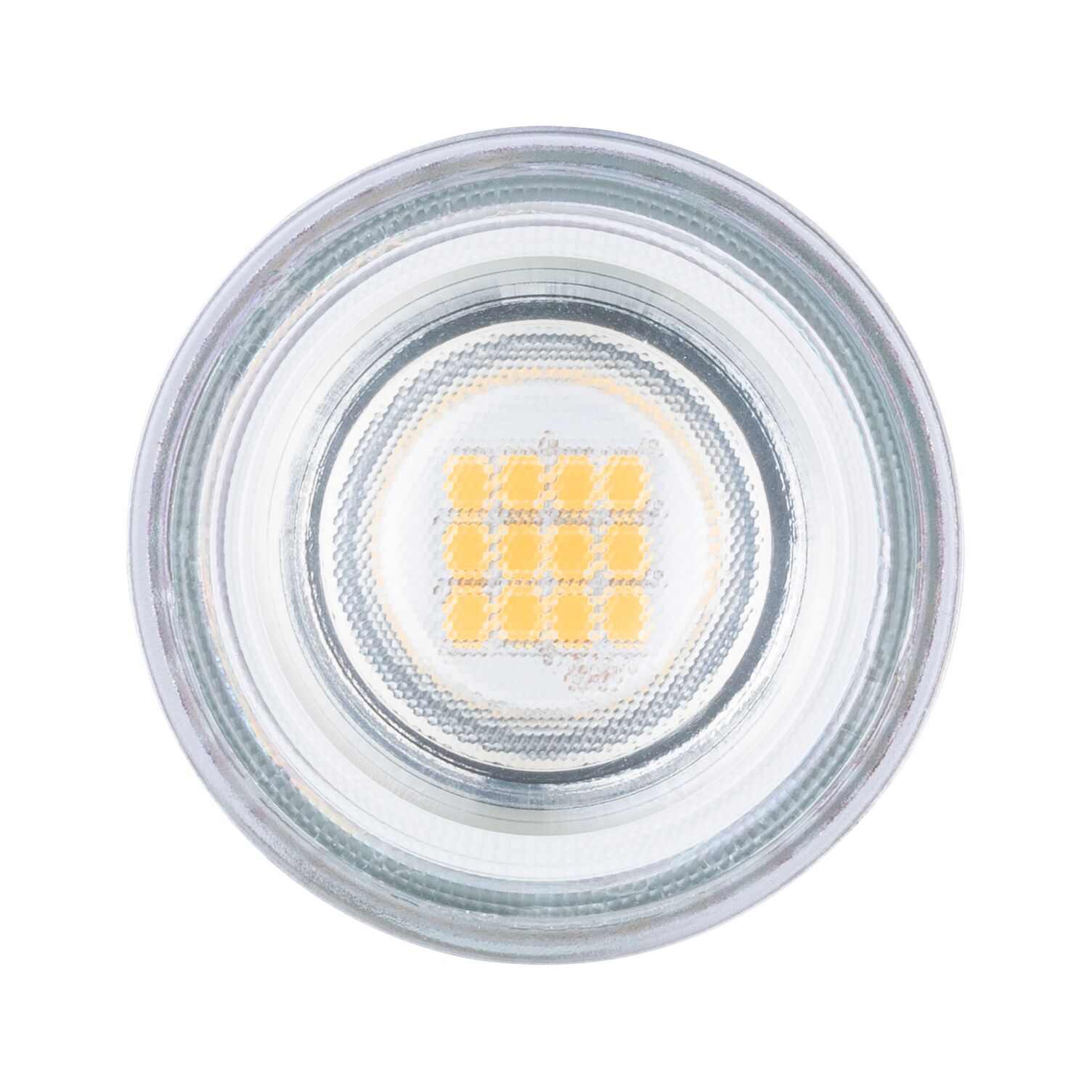 Round LED light bulb with clear glass and yellow LED chips for energy-efficient lighting