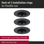 Pack of 3 black plastic mounting rings for flexible light source installation