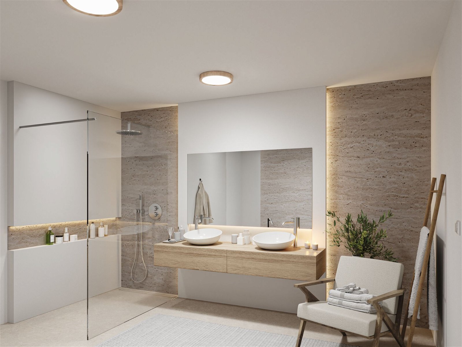 Selection Bathroom LED Ceiling luminaire Tega IP44 White Switch 1200lm 230V 22,5W Wood look