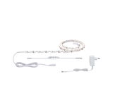 White LED light strip with controller and power adapter for flexible indoor lighting solutions