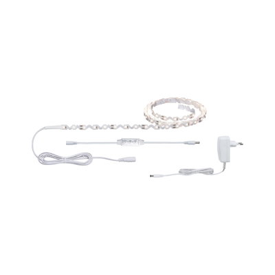 Bande LED blanche avec télécommande et adaptateur pour solutions d'éclairage intérieur flexibles
