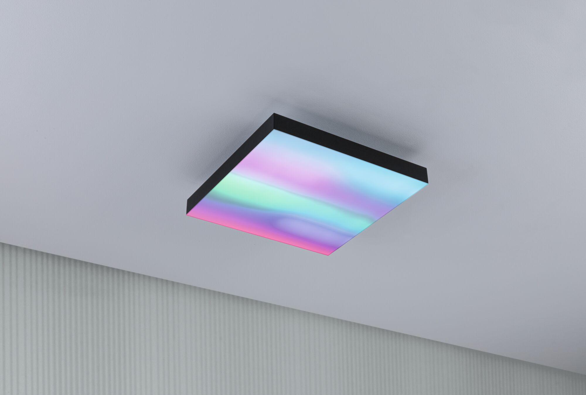 Square ceiling light with black frame and multicolor LED for modern room lighting and ambiance