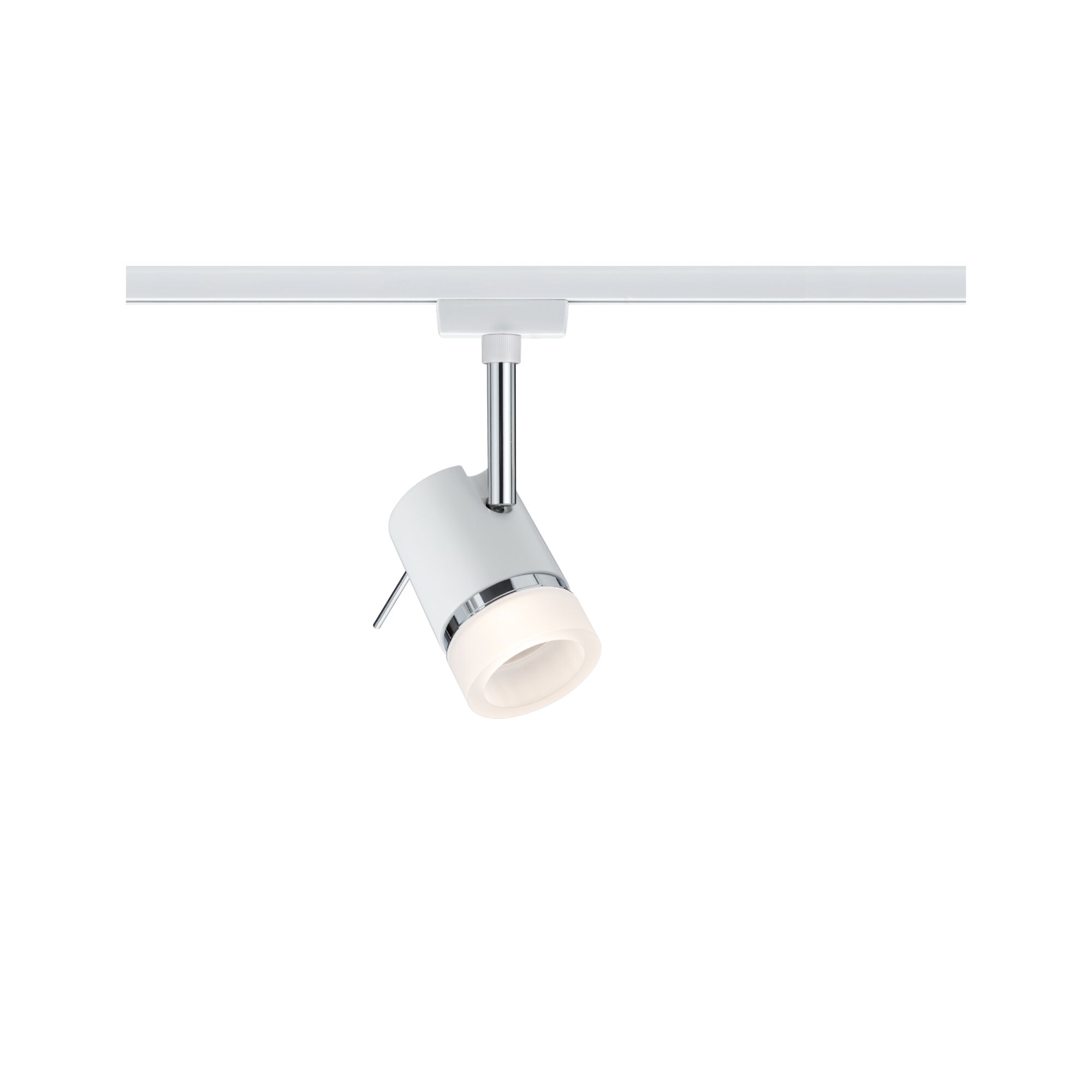 Moderner weißer LED-Spot aus Metall mit Chromakzenten für flexible Deckenbeleuchtung