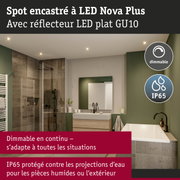 Spot encastré LED Nova Plus avec réflecteur LED plat GU10, dimmable et IP65 pour pièces humides