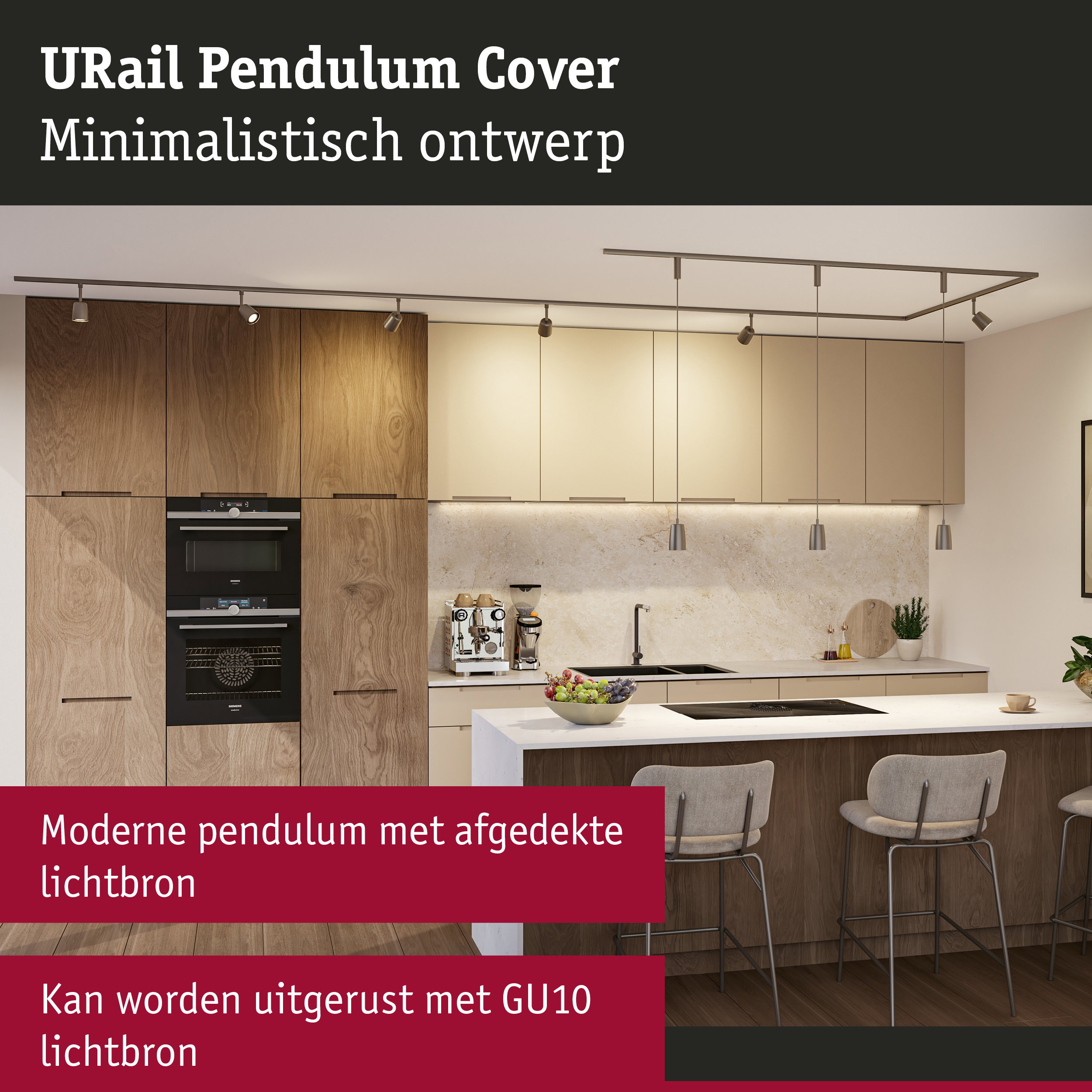 URail Pendels Cover GU10 max. 10W dimbaar 230V Titaanium