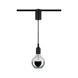 Schwarze Pendelleuchte mit klarer Glühbirne und halbverspiegeltem Glas für moderne Innenbeleuchtung