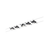 Black cable system with five adjustable metal LED spotlights for modern room lighting