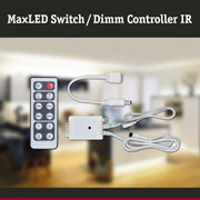 MaxLED Switch Dimm Controller IR met afstandsbediening en witte kabels voor LED-verlichtingsbesturing